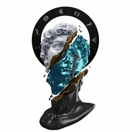 Wys creative sculpture in turquoise, white, and gold